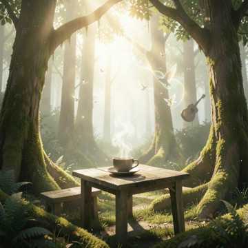 Forest Cafe Nature Lofi - Sunlight Through Trees